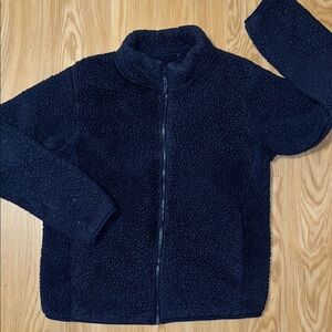 Uniqlo Kids Navy Blue Sherpa Fleece Jacket, size kids 13